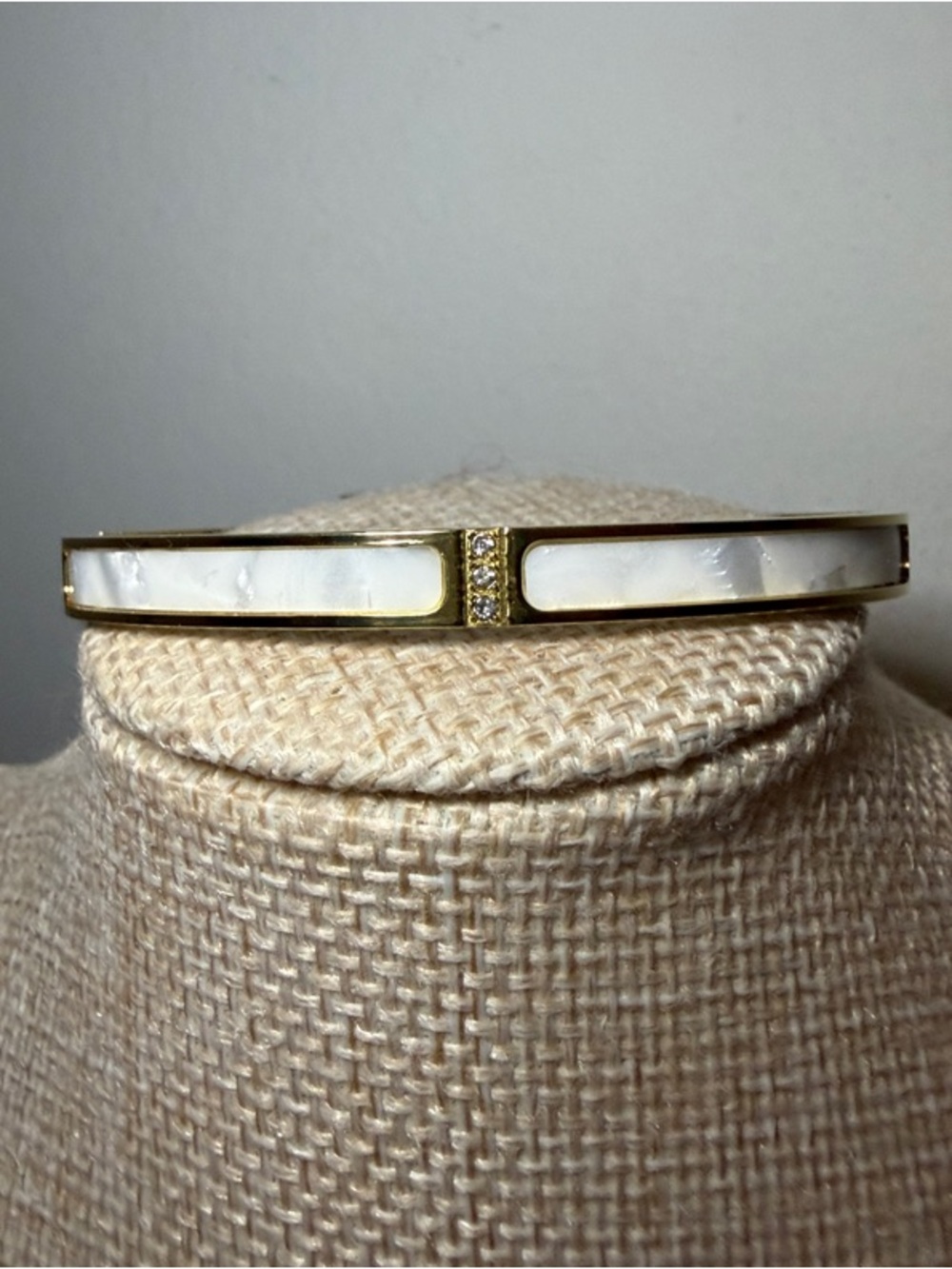 Gold Tone Bangle with Mother of Pearl Inlay